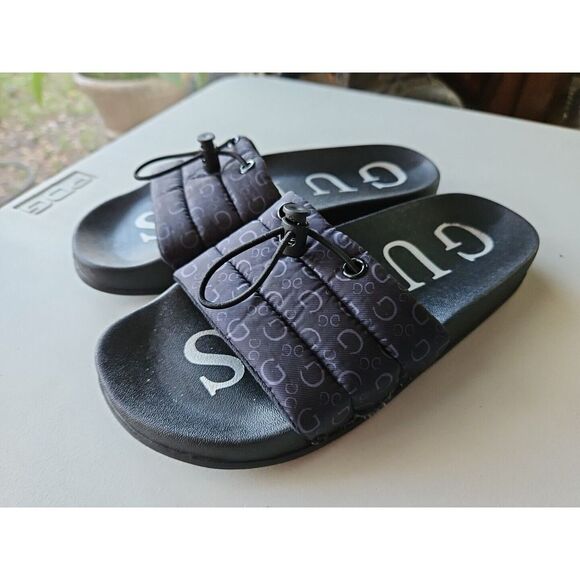 GUESS SLIDES SANDALS Black Puffy Quilted Black‎ Sz 5 - Picture 3 of 8